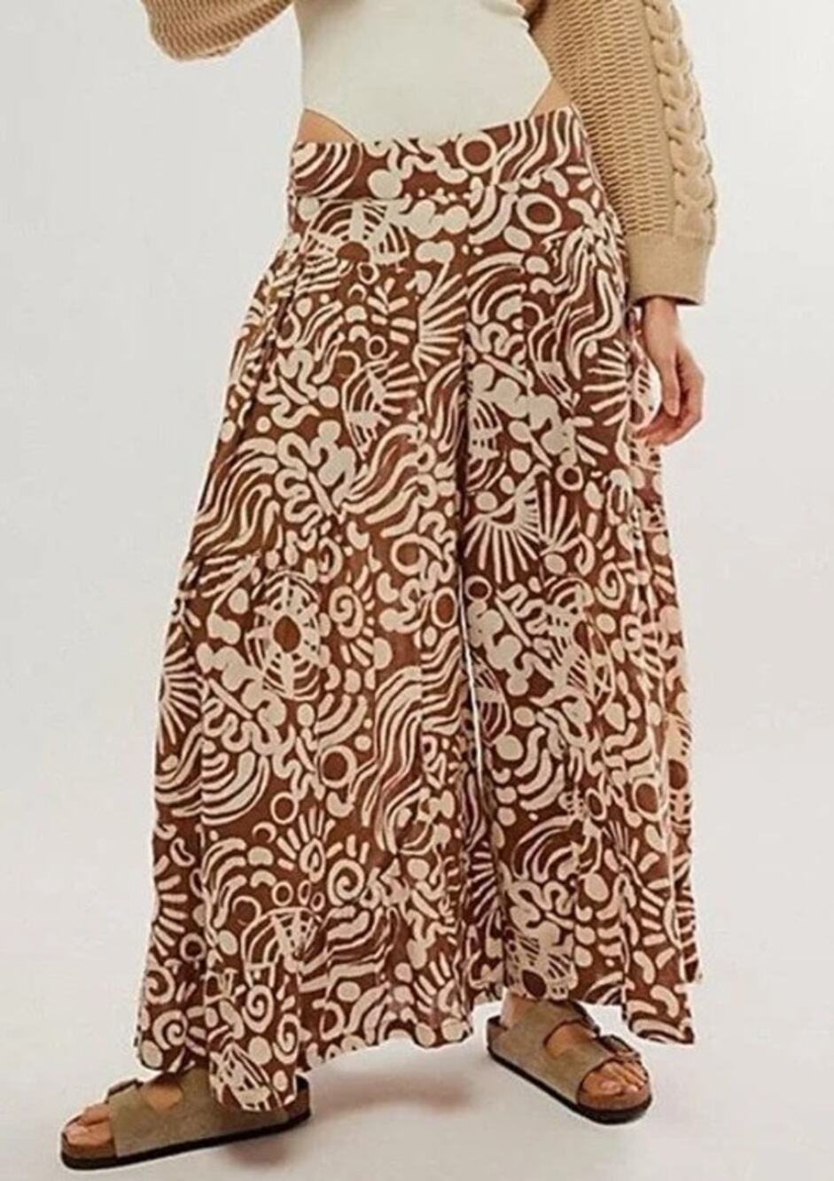Free People Natural Dawn On Me High Waisted Wide Leg Pants Brown Cream XS